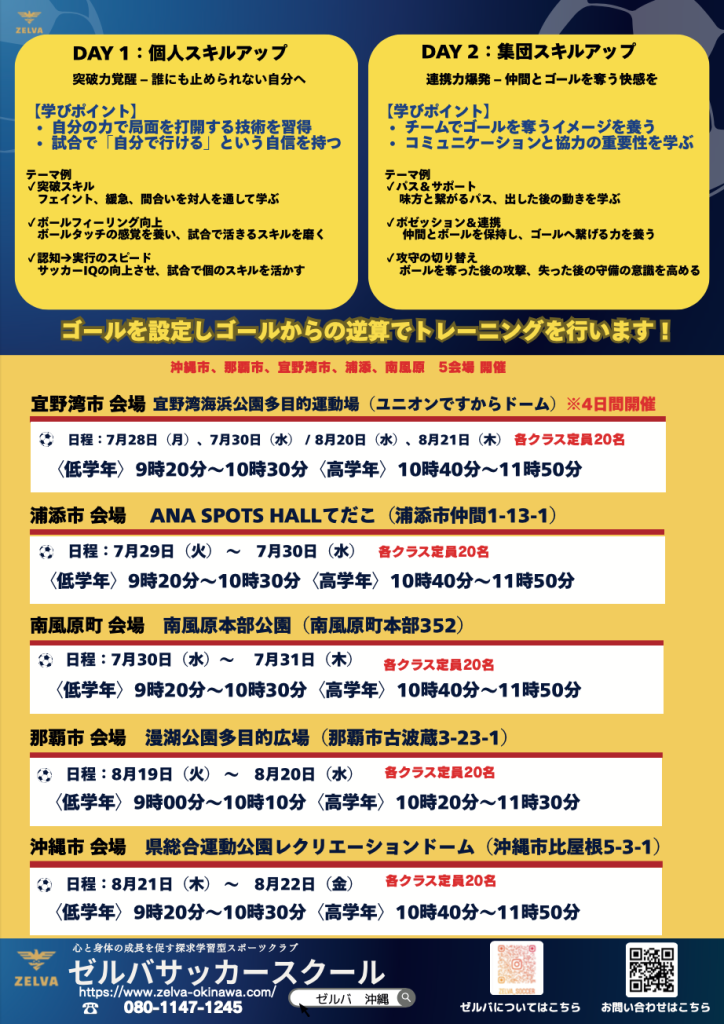 大人気　夏休み　ゼルバサッカースクール夏期集中講座